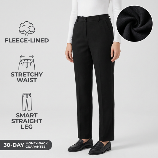 Fleece Lined High Waisted Straight Leg Work Trousers